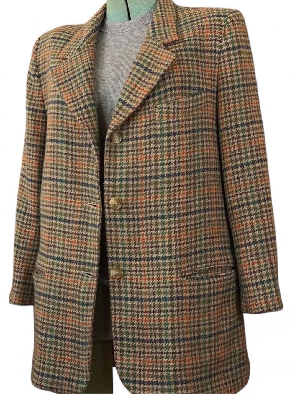 Vintage Wool Tweed Houndstooth Grandpa Blazer  Equestrian longline Size 12
